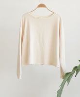 French Terry Cropped Raw Hem Long Sleeve Top Fabina vanilla S